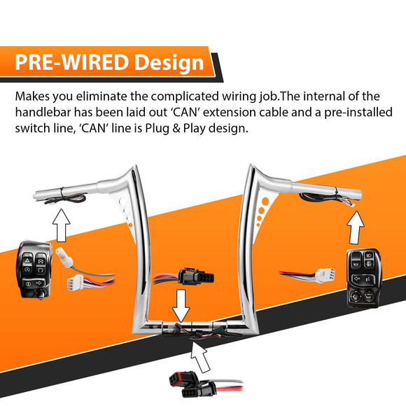 Chrome 14" Pre - Wired APE Hanger Bar - Sharp Handlebar for Harley Softail Dyna Sportster - Mofun - 90101643