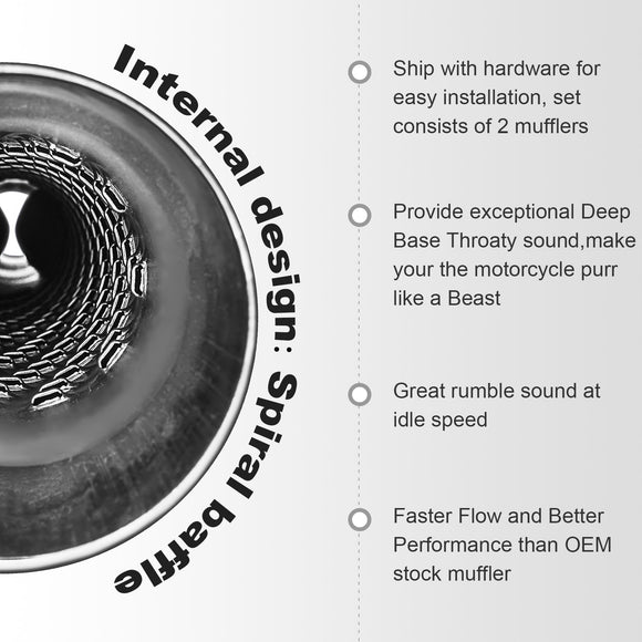 Chrome 3.5" Slip - On Mufflers Exhaust, Exhaust Pipes For 1995 - 2016 Harley Davidson Touring - Mofun - 90501036