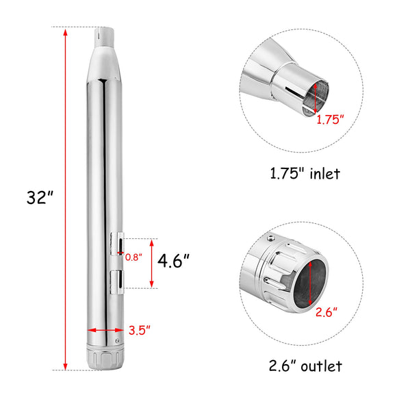 Chrome 3.5" Slip - On Mufflers Exhaust, Exhaust Pipes For 1995 - 2016 Harley Davidson Touring - Mofun - 90501036