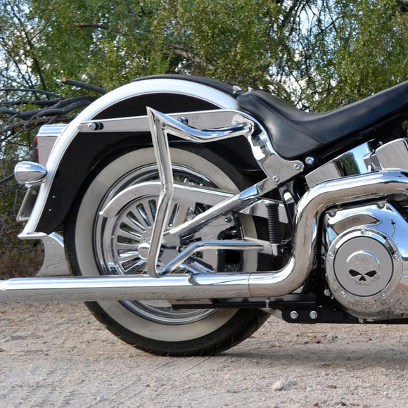Chrome SaddleBag Rear Engine Guard Crash Bar Fits 2005 - 2017 Harley Davidson Softail Deluxe FLSTN - Mofun - 90202012