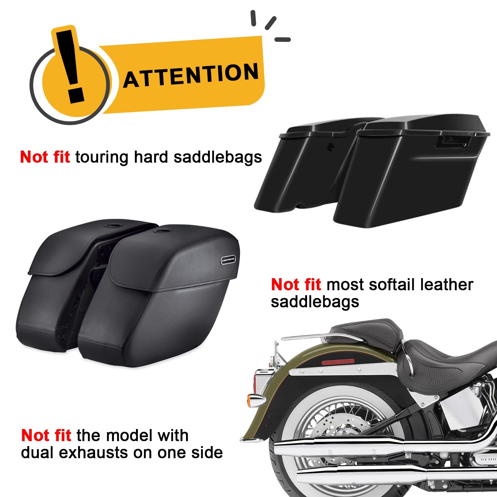 Chrome SaddleBag Rear Engine Guard Crash Bar Fits 2005 - 2017 Harley Davidson Softail Deluxe FLSTN - Mofun - 90202012