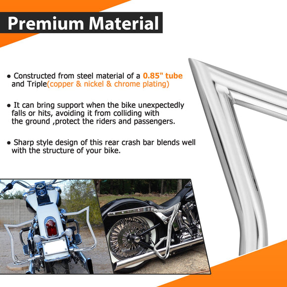 Chrome SaddleBag Rear Engine Guard Crash Bar Fits 2005 - 2017 Harley Davidson Softail Deluxe FLSTN - Mofun - 90202012