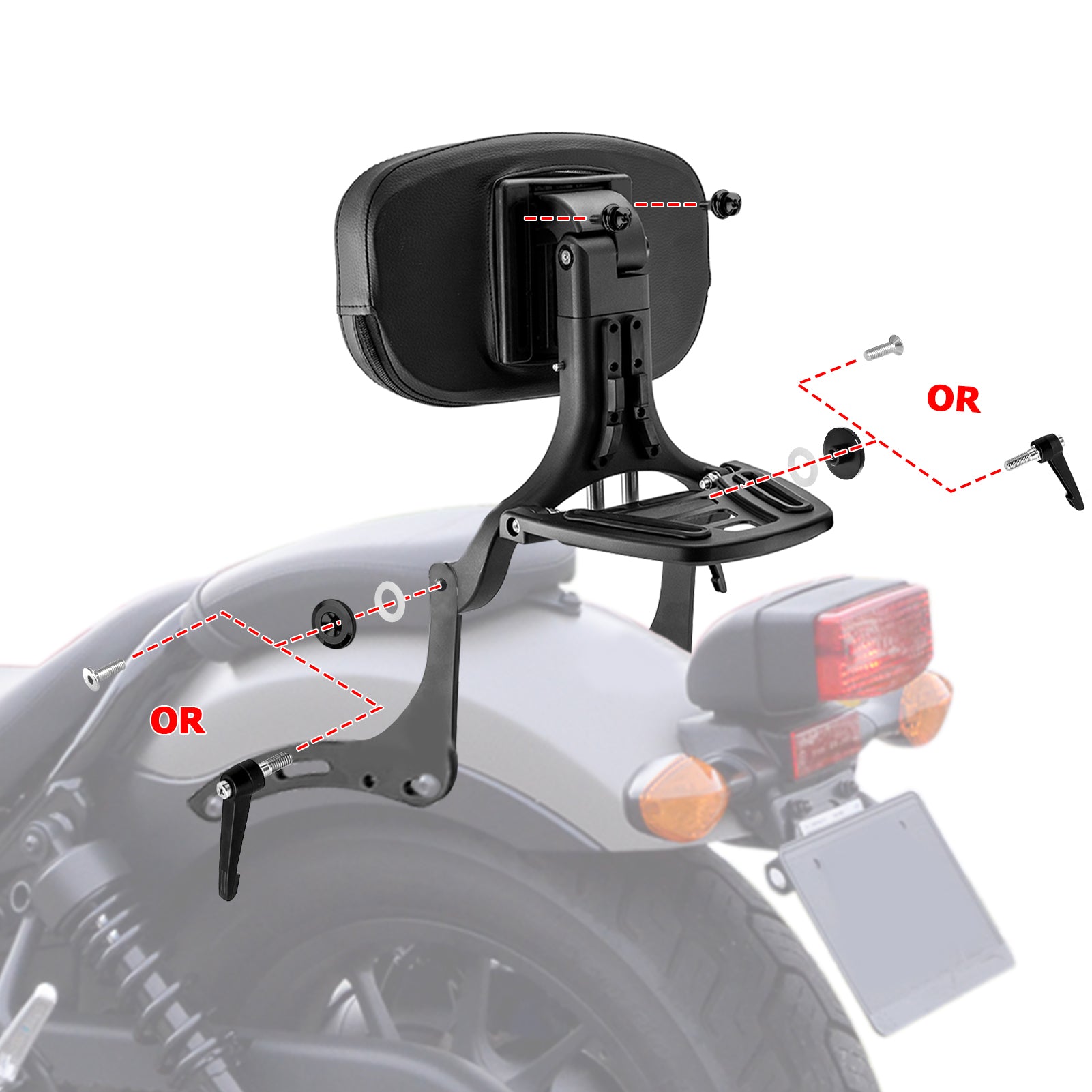 2017-2024 Honda Rebel 300 500 Matte Black Multi-function Foldable Adjustable Backrest