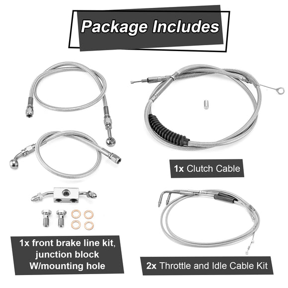 Extended Front Upper ABS Brake Line, Throttle and Idle Cable, Clutch Cable Kit for 2012 - 2023 Harley Spostster XL883 XL1200 with ABS (for 16" - 18" Handlebar) - Mofun - 90109055