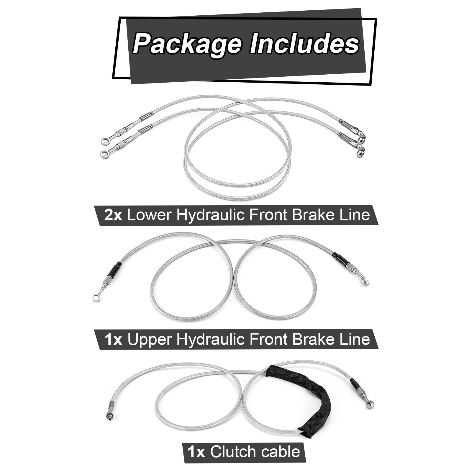 Extended Length ABS Hydraulic Front Brake Line and Hydraulic Clutch Line Kit for 2014 - 2016 Harley Touring Twin Cam w/ABS on 16