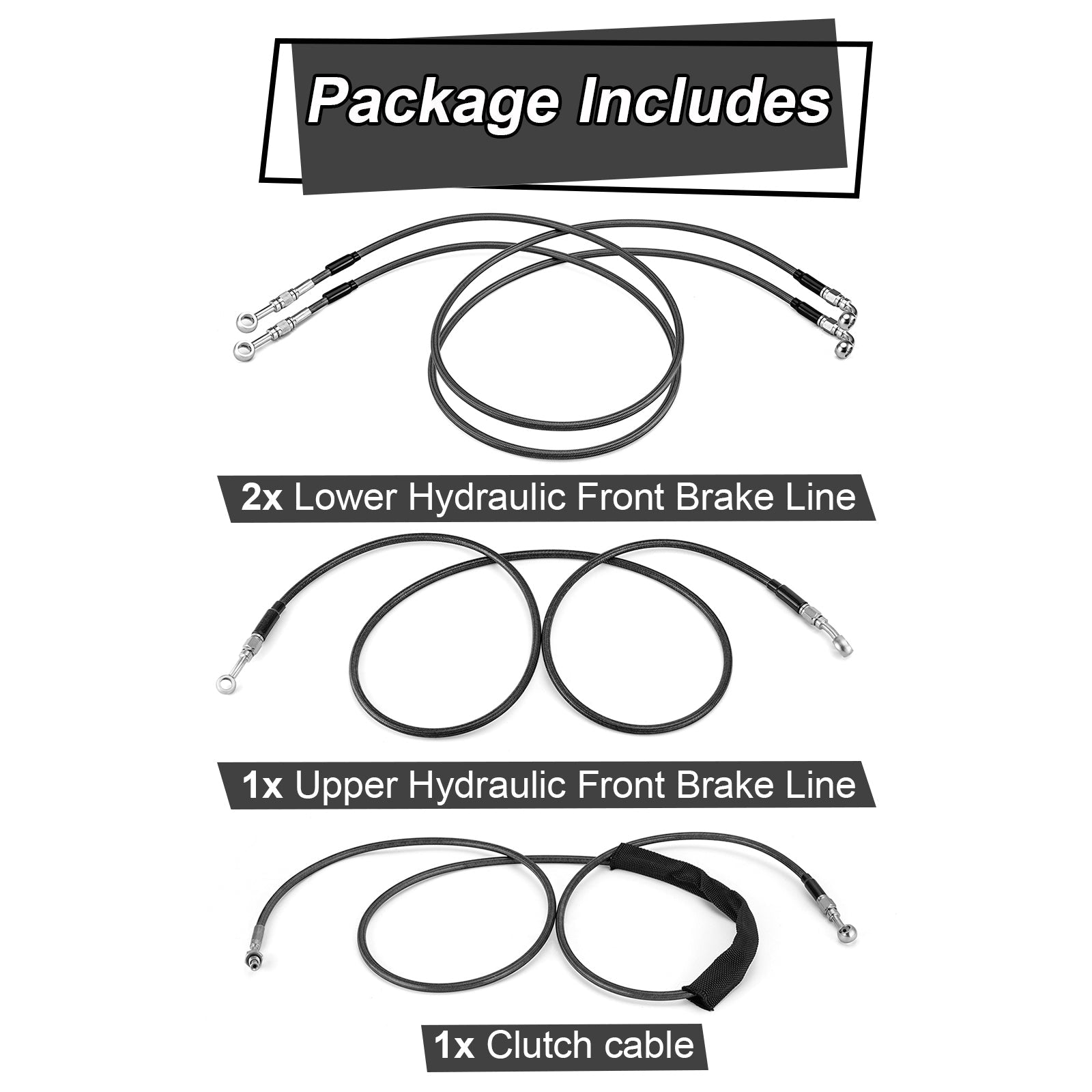 Extended Length ABS Hydraulic Front Brake Line & Hydraulic Clutch Line Kit for 2014 - 2016 Harley Touring Twin Cam Models w/ABS on 16" - 18" Handlebar (ABS) - Mofun - 90109002