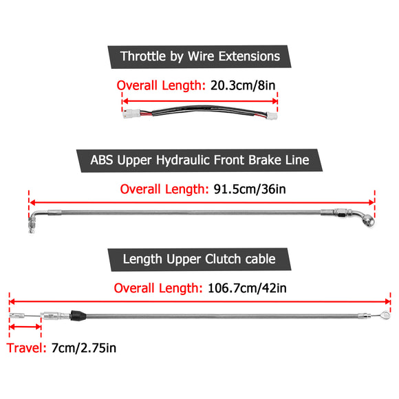 Throttle by Wire Extensions, Extended Length ABS Upper Hydraulic Front Brake Line, Clutch Cable Kit for 2018 - 2024 Harley Softail Street Bob/Heritage Classic (for 12" - 14" Handlebar ABS) - Mofun - 90109045