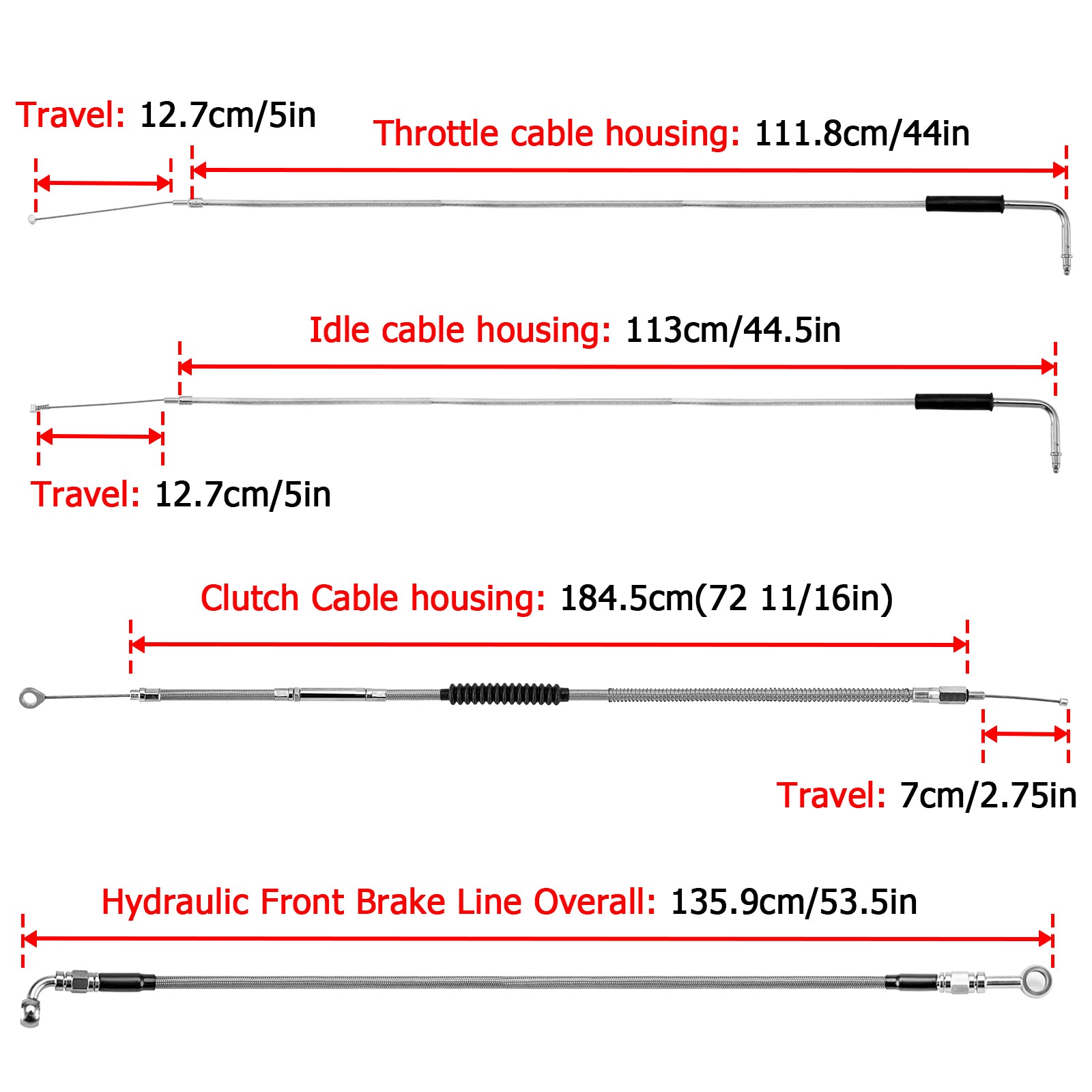 Chrome Non - ABS Hydraulic Front Brake Line, Clutch Cable, Throttle and Idle Cable Kit for 2001 - 2006 Harley Softail Classic/Night Train on 16