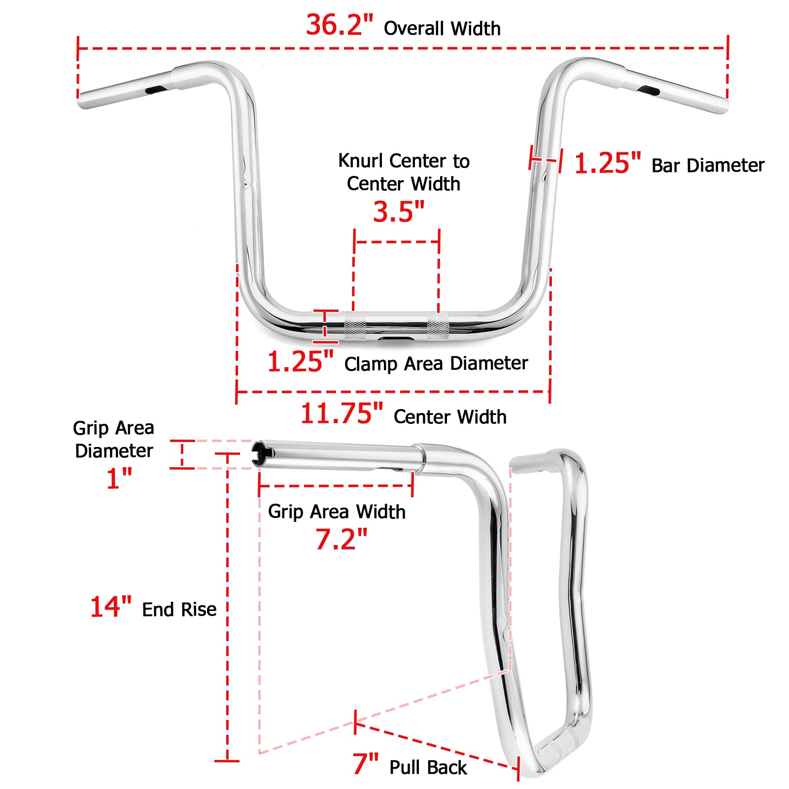 Harley Softail Fat Bob FXFB Breakout FXSB Chrome 1.25" Clamp 14" Rise Ape Monkey Bar Handlebar