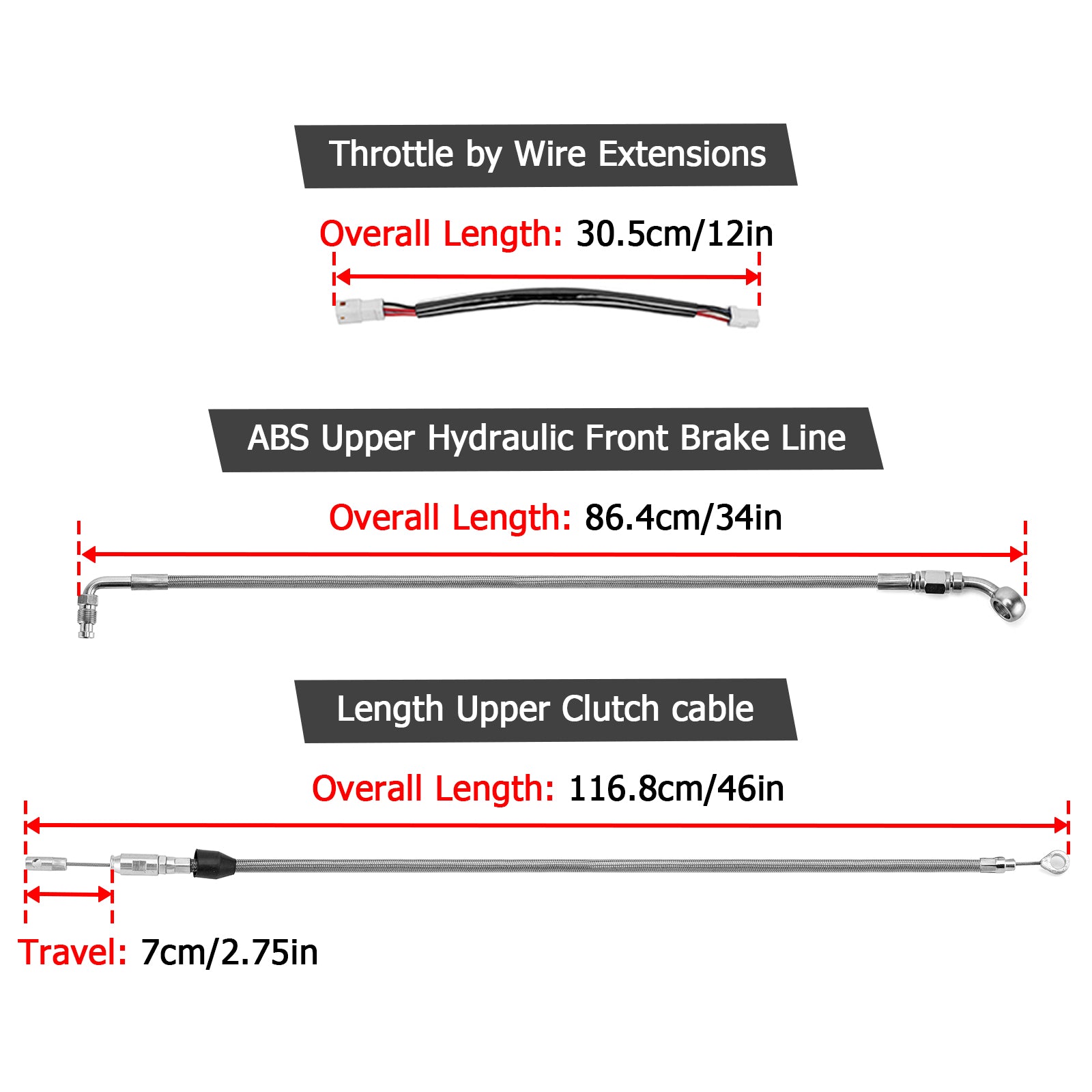 Throttle by Wire Extensions, Extended Length ABS Upper Hydraulic Front Brake Line, Clutch Cable Kit for 2018-2024 Softail Fat Boy 114 (for 16"-18" Handlebar ABS)