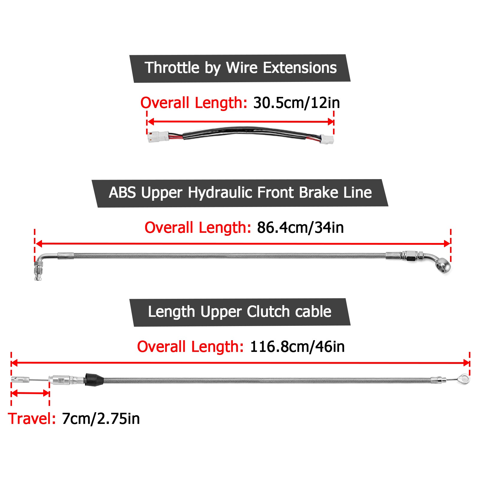 Throttle by Wire Extensions, Extended Length ABS Upper Hydraulic Front Brake Line, Clutch Cable Kit for 2018 - 2024 Softail Fat Boy 114 (for 16