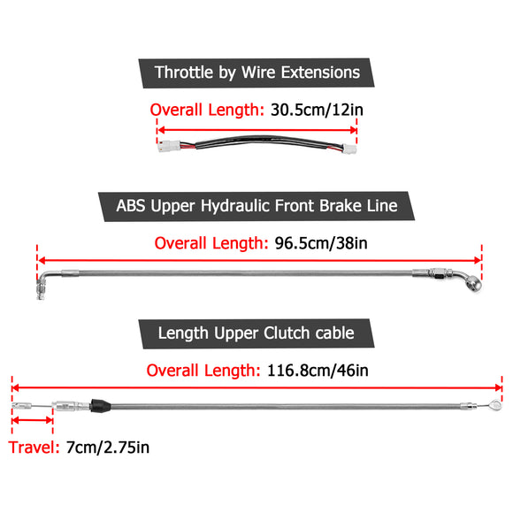 Throttle by Wire Extensions, Extended Length ABS Upper Hydraulic Front Brake Line, Clutch Cable Kit for 2018 - 2024 Harley Softail Street Bob/Heritage Classic (for 16" - 18" Handlebar ABS) - Mofun - 90109047