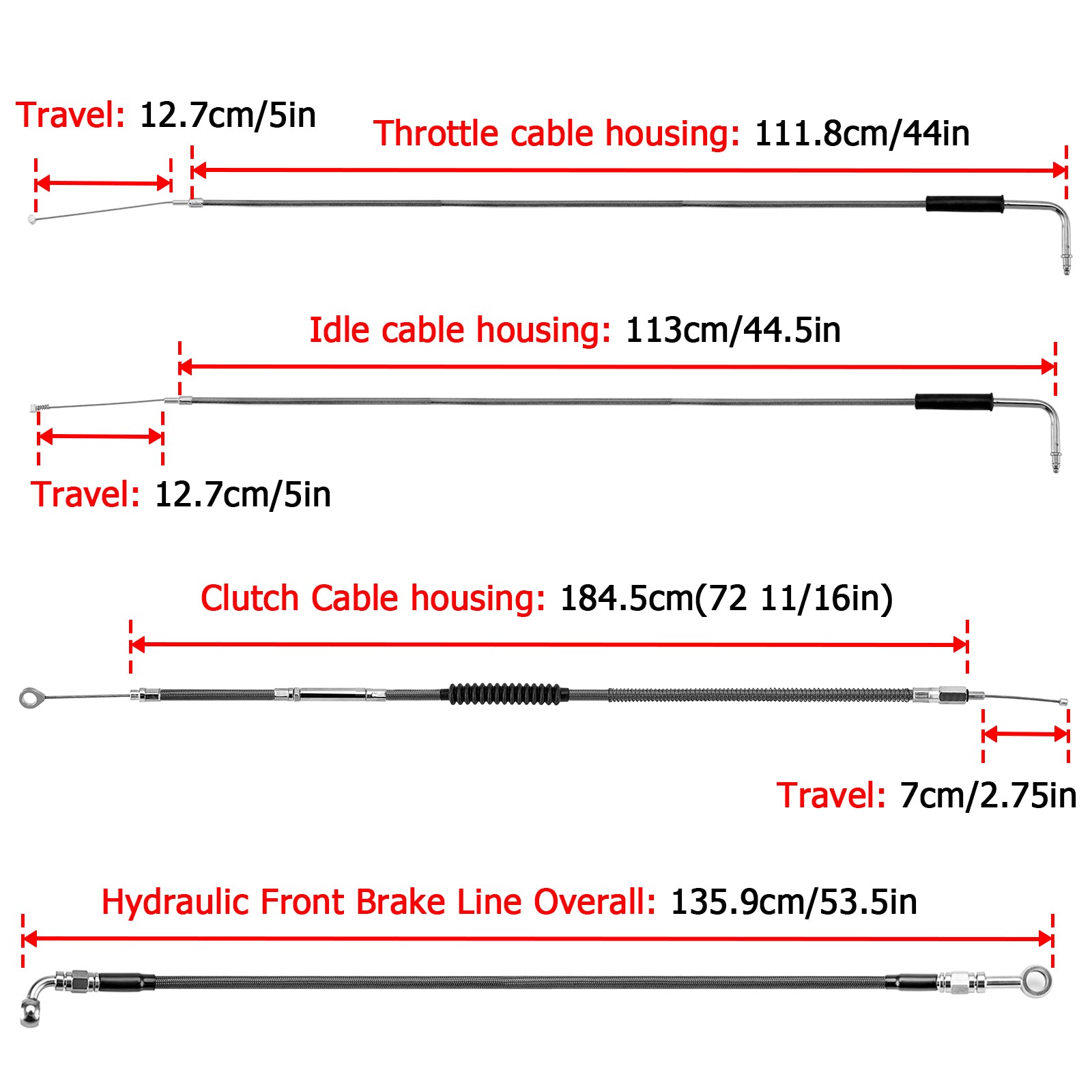 Black Non-ABS Hydraulic Front Brake Line, Clutch Cable, Throttle and Idle Cable Kit for 2001-2006 Harley Softail Classic/Night Train on 16"-18" Handlebar