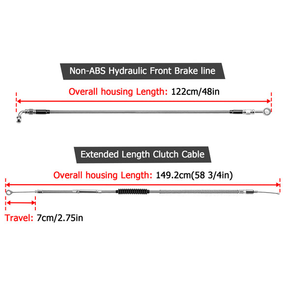 Extended Length Non - ABS Hydraulic Front Brake Line, Clutch Cable Kit for 1995 - 2003 Harley Sportster w/Non - ABS (for 12" - 14" Handlebar) - Mofun - 90109237