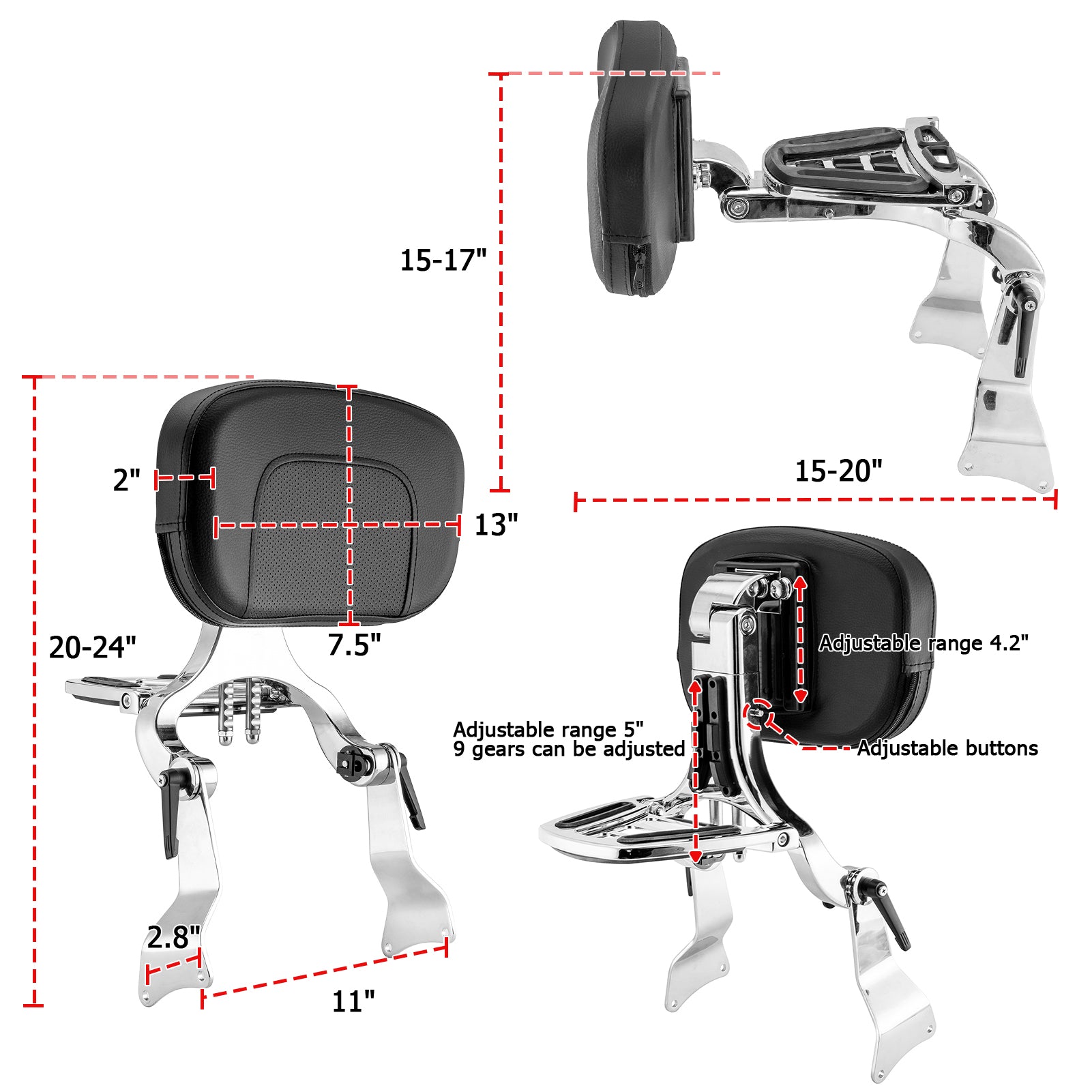 2009-2013 Harley Touring Road King Street Glide Passenger Driver Backrest Multi-Purpose Adjustable Backrest