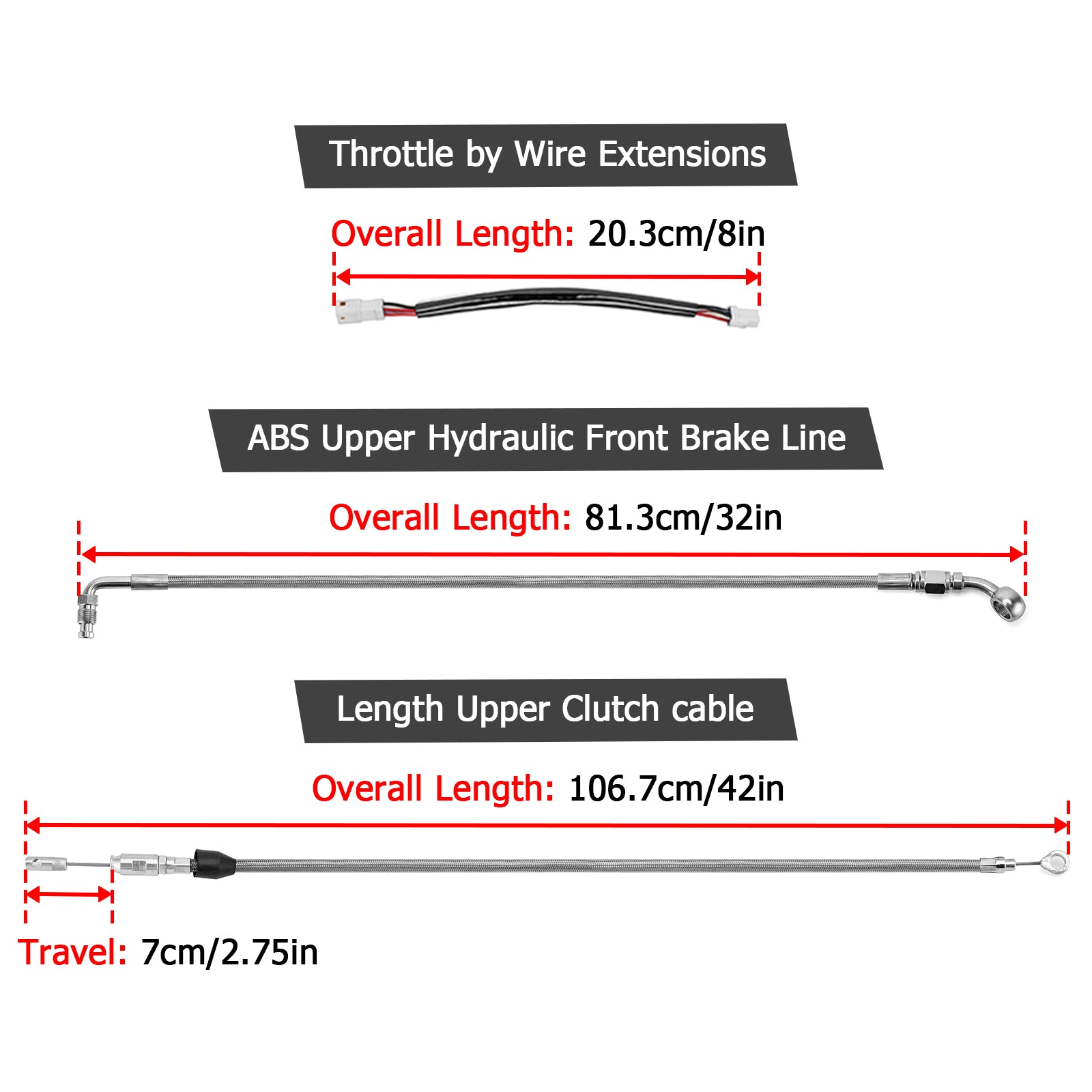 Throttle by Wire Extensions, Extended Length ABS Upper Hydraulic Front Brake Line, Clutch cable Kit for 2018-2024 Softail Fat Boy 114 (for 12"-14" Handlebar ABS)