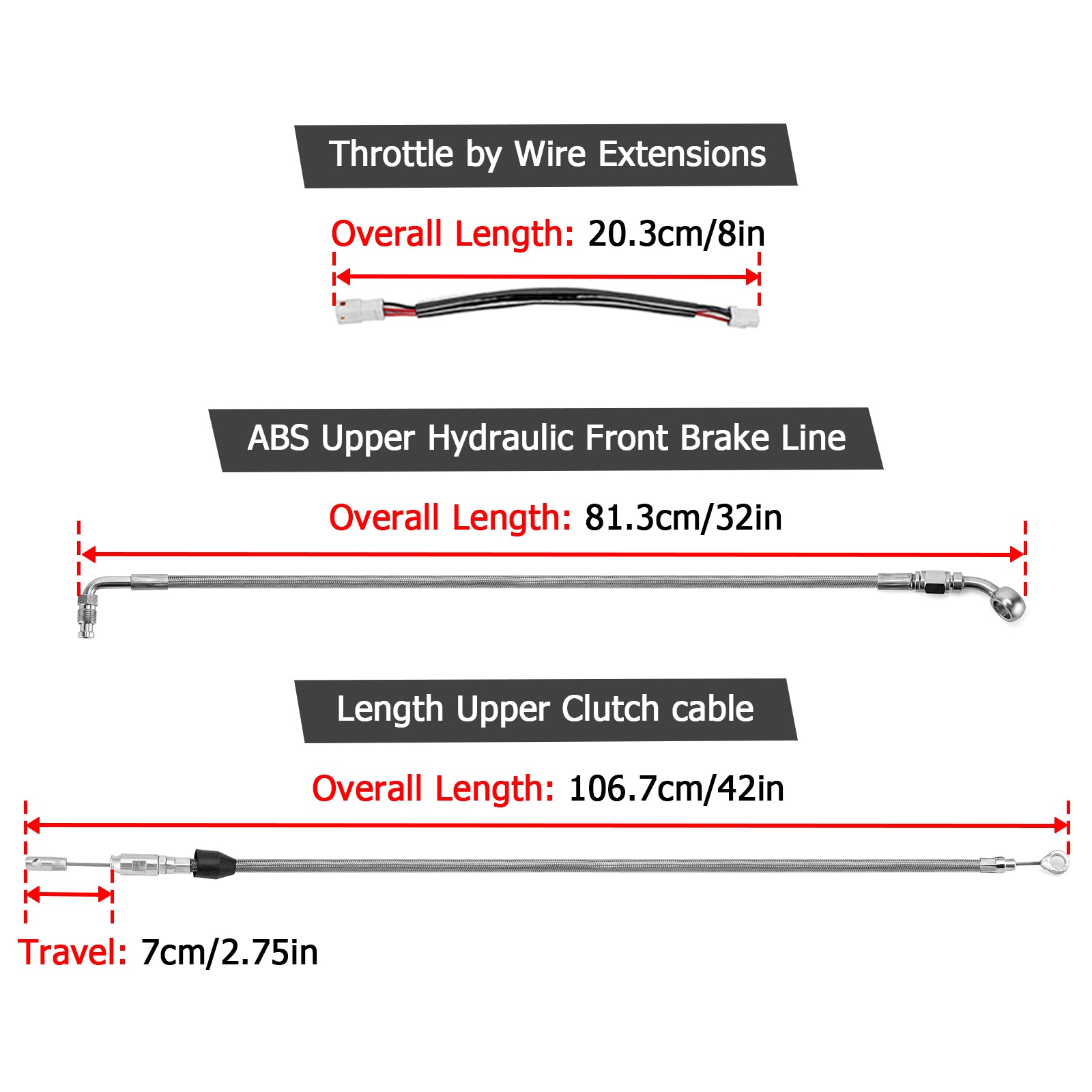 Throttle by Wire Extensions, Extended Length ABS Upper Hydraulic Front Brake Line, Clutch cable Kit for 2018 - 2024 Softail Fat Boy 114 (for 12