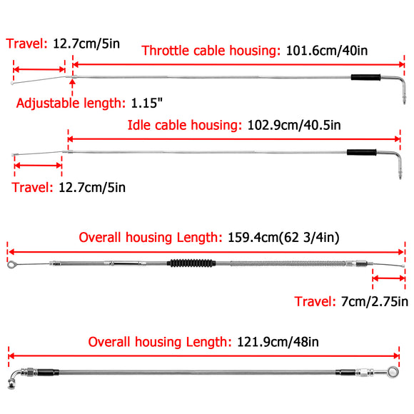 Non - ABS Hydraulic Brake Line&Clutch Cable&Throttle Cable Kit for Harley Sportster 883 Iron/Custom XL (for 12" - 14" Handlebar w/Non - ABS) - Mofun - 90109243