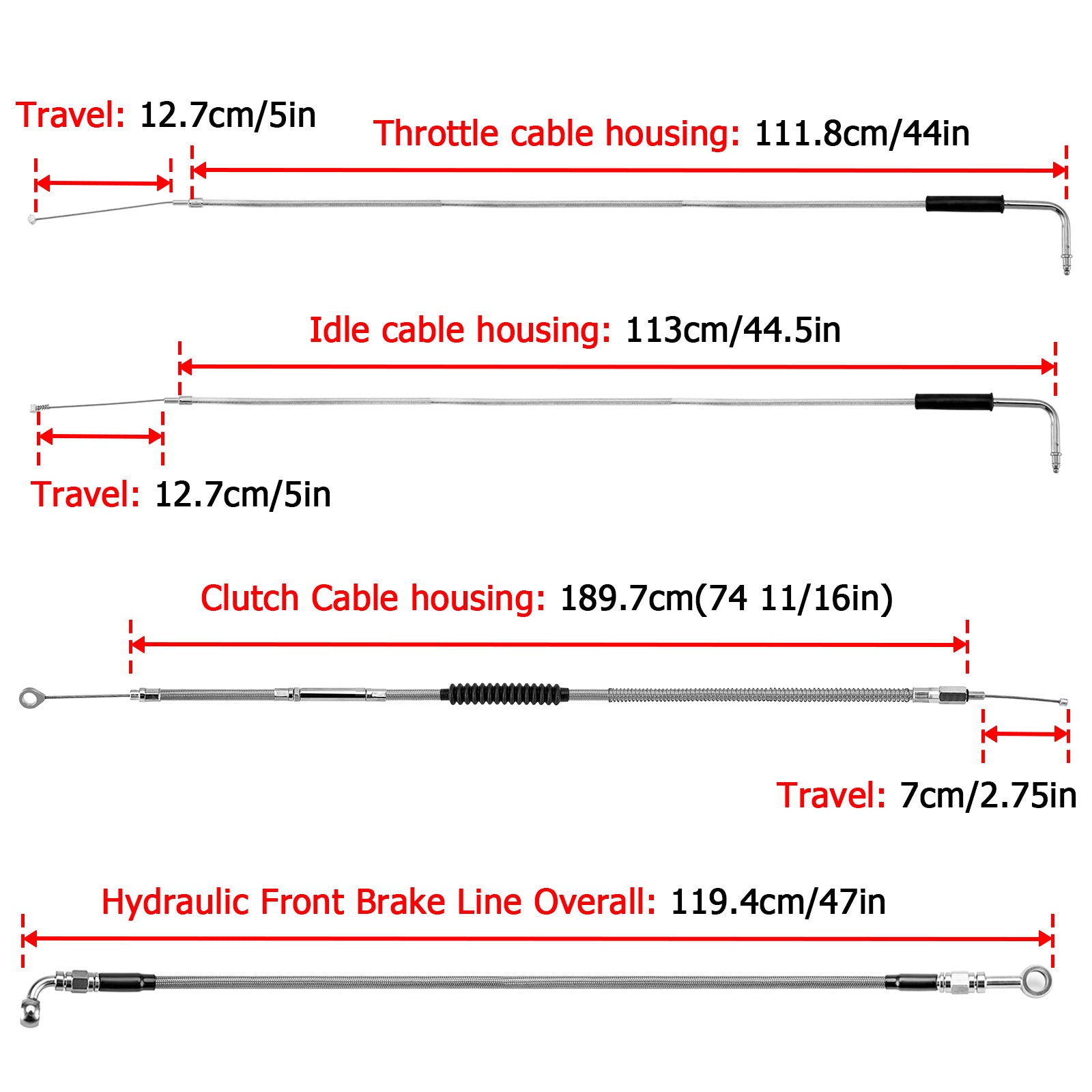 Non-ABS Hydraulic Front Brake Line, Clutch Cable, Throttle and Idle Cable Kit for Harley Softail Deluxe/Fat Boy/Rocker on 16"-18" Handlebar