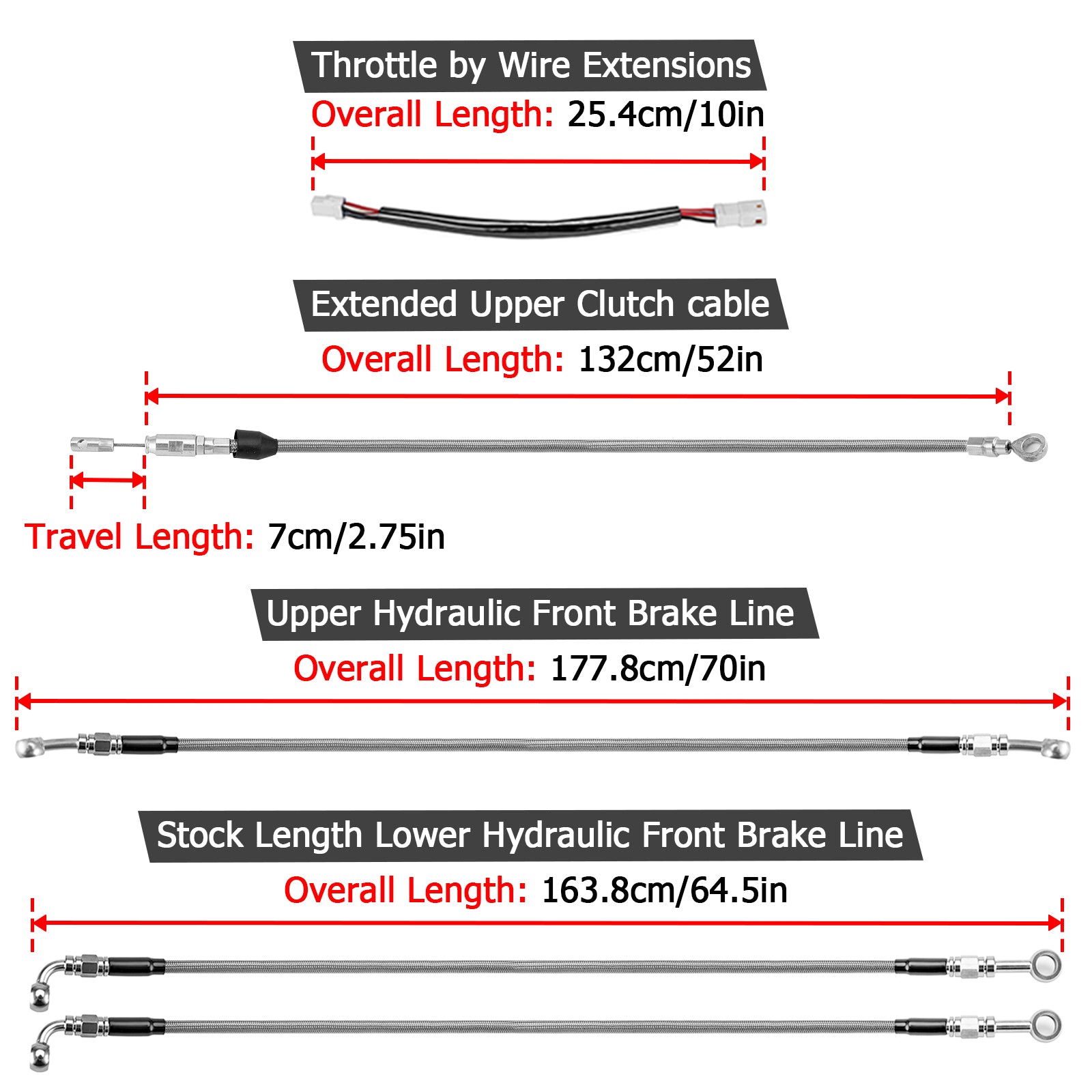 Throttle by Wire Extensions, Extended Length ABS Hydraulic Front Brake Line, Clutch Line Kit for 2021-2024 Harley Touring (for 16"-18" Handlebar ABS)