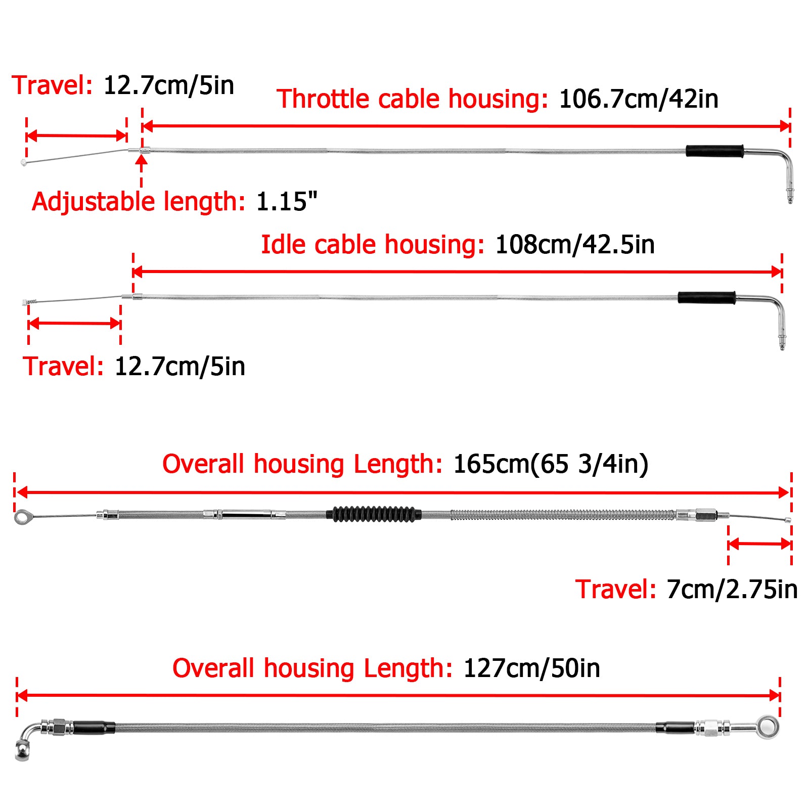 Non - ABS Hydraulic Brake Line&Clutch Cable&Throttle Cable Kit for Harley Sportster 883 Iron/Custom XL (for 16