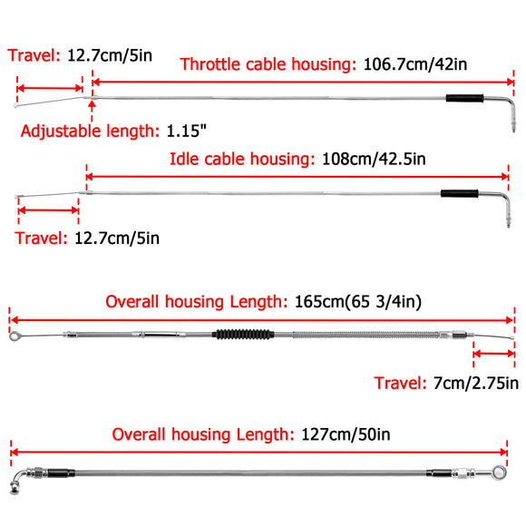 Non - ABS Hydraulic Brake Line&Clutch Cable&Throttle Cable Kit for Harley Sportster 883 Iron/Custom XL (for 16" - 18" Handlebar w/Non - ABS) - Mofun - 90109245