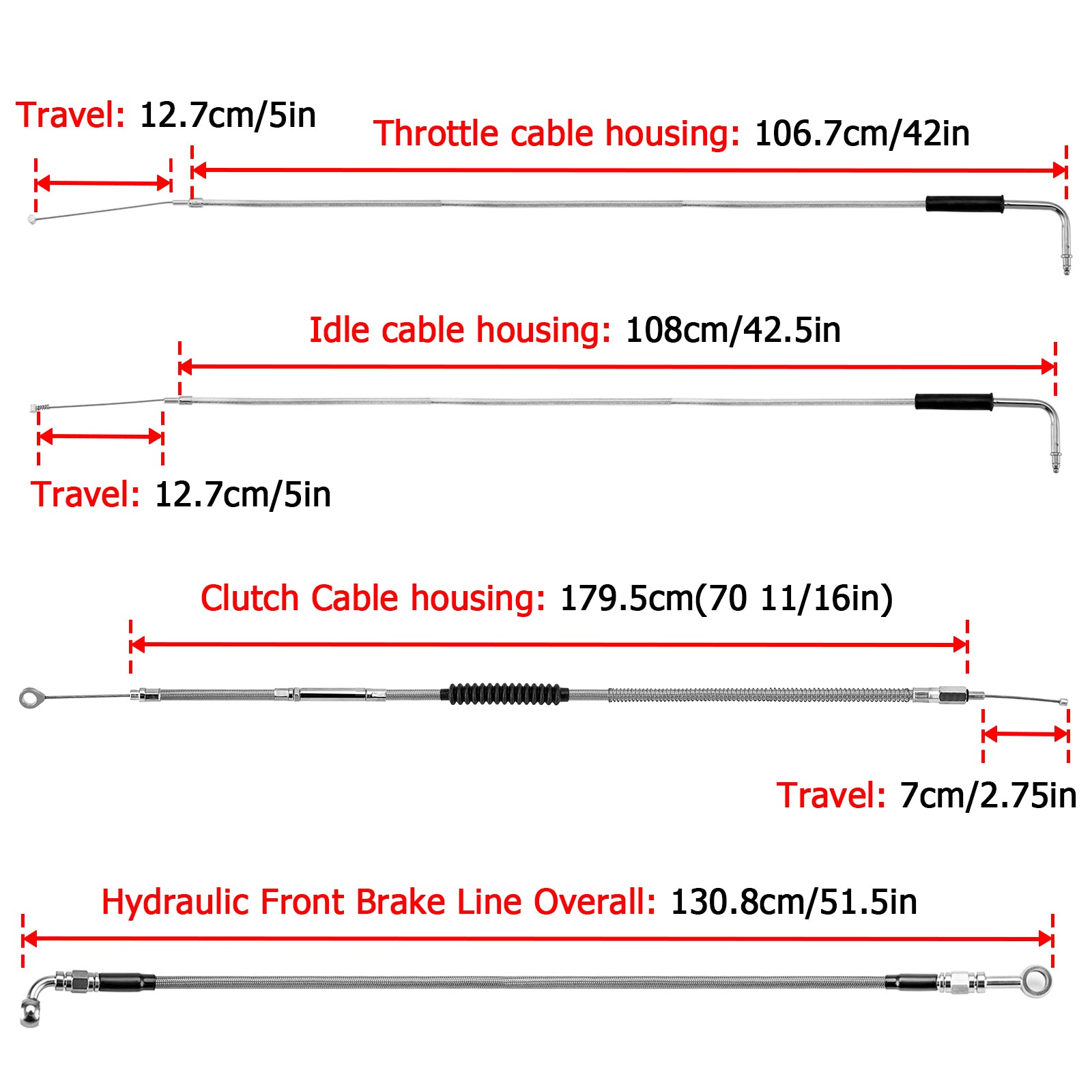 Extended Length Non - ABS Hydraulic Front Brake Line, Clutch Cable, Throttle and Idle Cable Kit for 2000 - 2006 Harley Softail Night Train/Softail Classic On 12