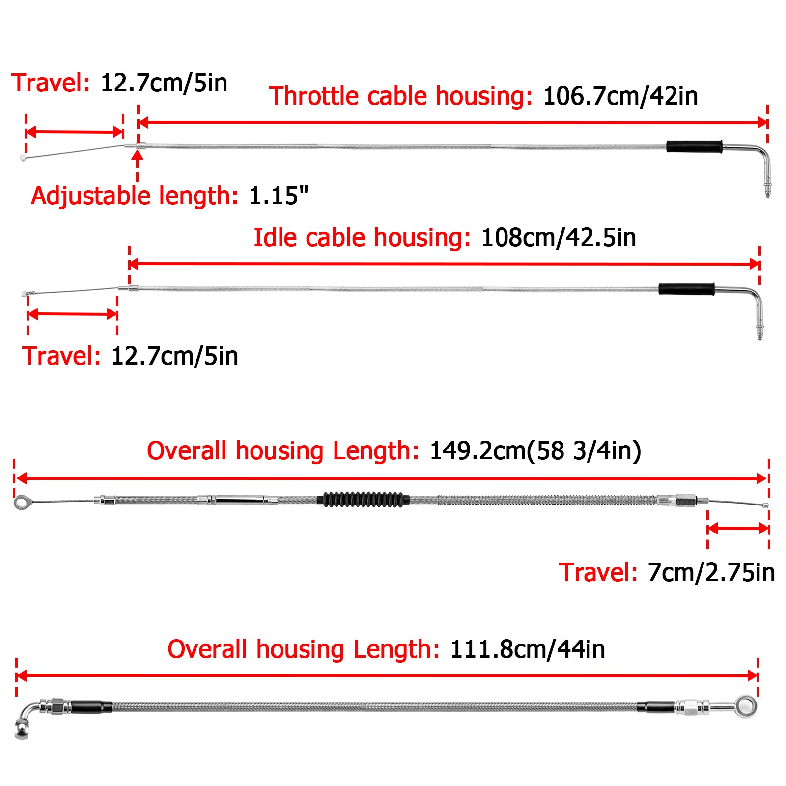 Non - ABS Hydraulic Brake Line&Clutch Cable&Throttle Cable Kit for Harley Sportster 883 Iron/1200 Iron (for 12