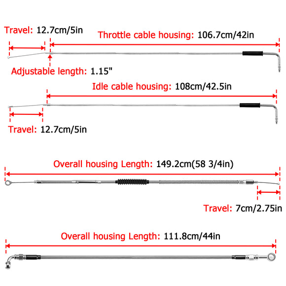 Non - ABS Hydraulic Brake Line&Clutch Cable&Throttle Cable Kit for Harley Sportster 883 Iron/1200 Iron (for 12" - 14" Handlebar w/Non - ABS) - Mofun - 90109247