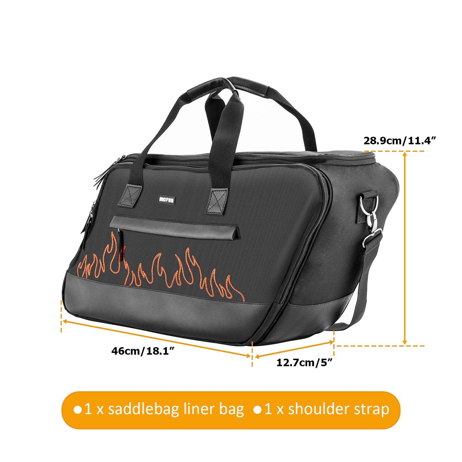 Black Oxford + Leather Orange Flame Saddlebag Liners Bag w/ Tool Pockets for 1993-2024 Harley Touring Hard Saddlebag