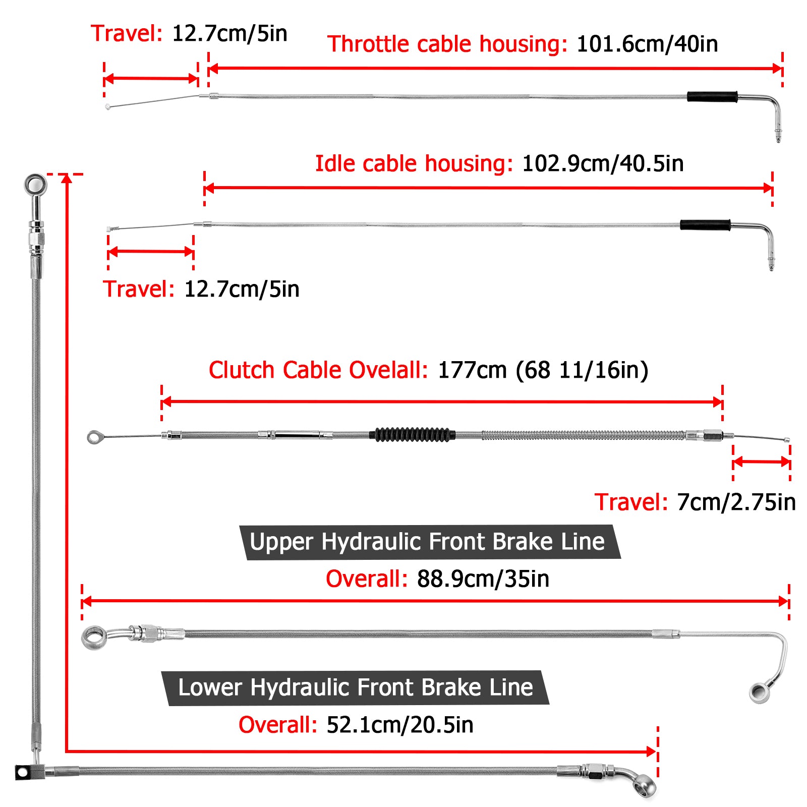 Extended Length Throttle and Idle Cable Kit, Extended Length ABS Upper and Lower Hydraulic Front Brake Line, Clutch Cable Kit for 2011 - 2014 Haley Softail w/ABS (for 12