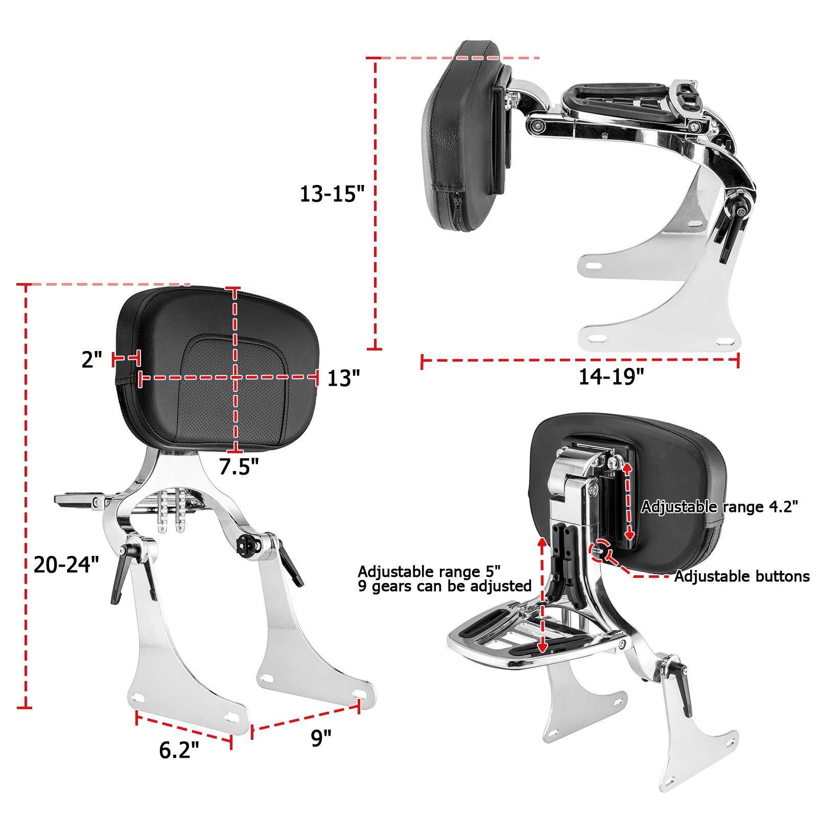 Harley Softail FLST FLSTC FLSTS FLSTSC Chrome Multi-Purpose Adjustable Backrest Kit