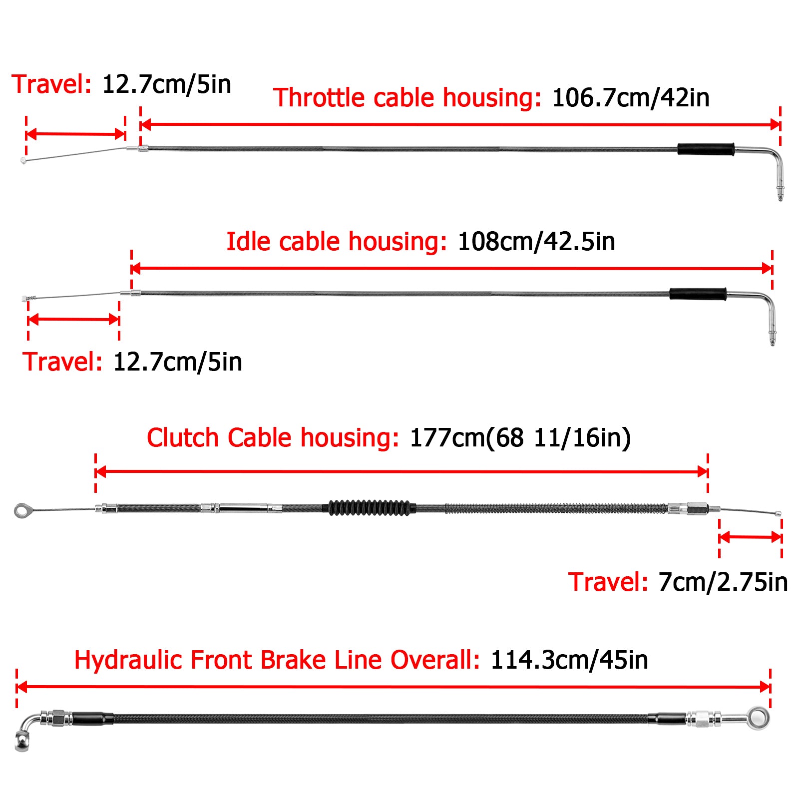 Black Non-ABS Hydraulic Front Brake Line, Clutch Cable, Throttle and Idle Cable Kit for Harley Softail Deluxe/Fat Boy/Rocker on 12"-14" Handlebar