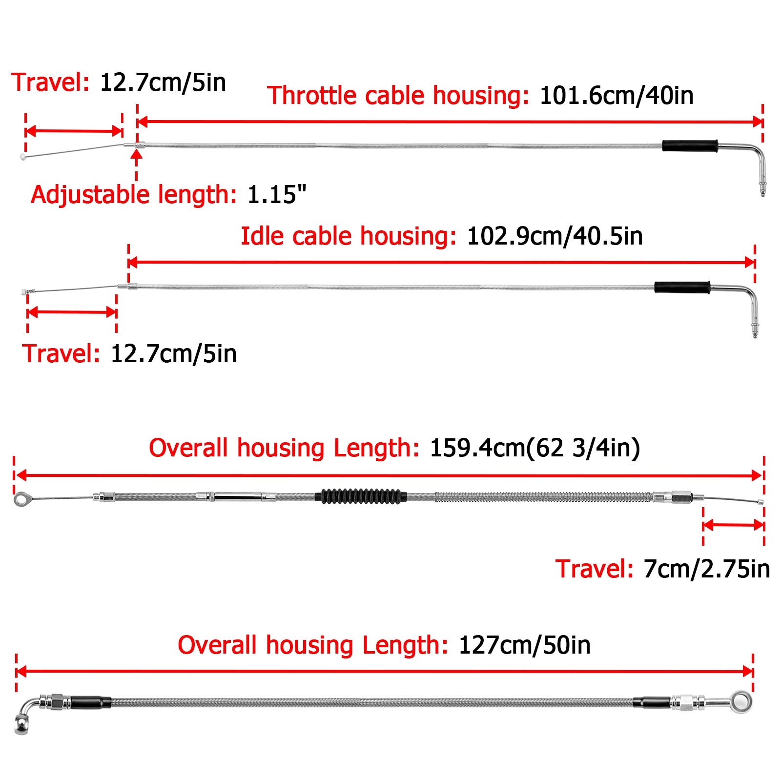 Non - ABS Hydraulic Front Brake Line, Throttle Cable, Clutch Cable Kit for 1995 - 2003 Harley Sportster w/Non - ABS (for 16