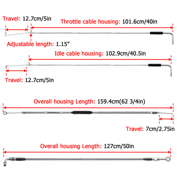 Non - ABS Hydraulic Front Brake Line, Throttle Cable, Clutch Cable Kit for 1995 - 2003 Harley Sportster w/Non - ABS (for 16" - 18" Handlebar) - Mofun - 90109239