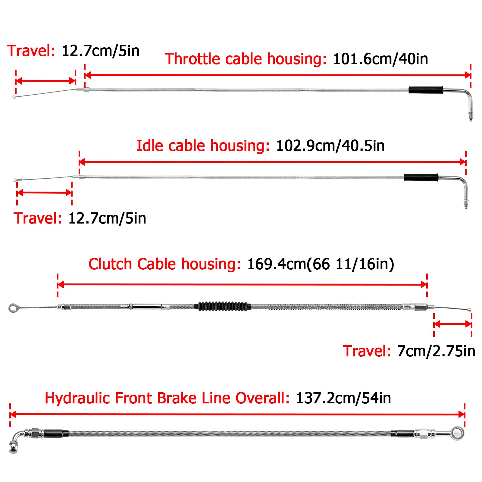 Extended Length Non - ABS Hydraulic Front Brake Line, Clutch Cable, Throttle and Idle Cable Kit for 1993 - 2005 Harley Dyna Wide Glide On 12