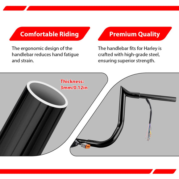 For 1996 - 2006 Harley Touring with Batwing Fairing Models Gloss Black 10" Pre - Wired Ape Hanger Handlebar - Mofun - 90101712