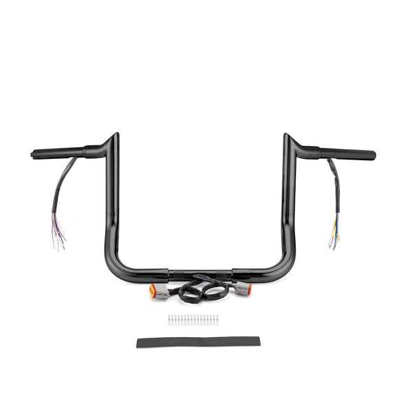 For 1996 - 2006 Harley Touring with Batwing Fairing Models Gloss Black 10" Pre - Wired Ape Hanger Handlebar - Mofun - 90101712