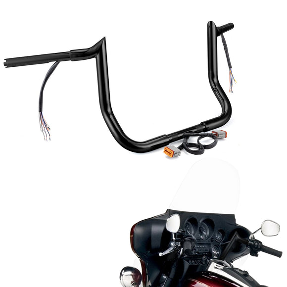 For 1996 - 2006 Harley Touring with Batwing Fairing Models Gloss Black 10" Pre - Wired Ape Hanger Handlebar - Mofun - 90101712