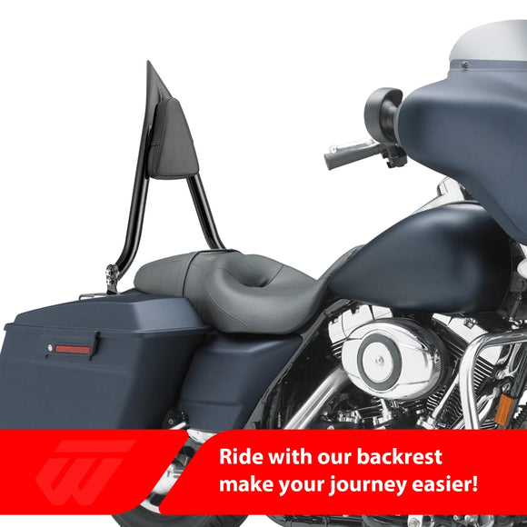 For 1997-2008 Harley Touring Road King/Electra Glide Gloss Black 23" Passenger Backrest Sissy Bar - Mofun - 90302139