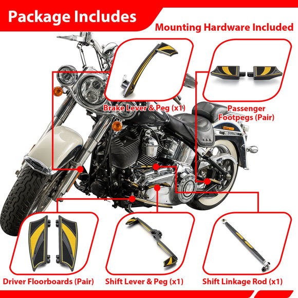 For 2000-2017 Harley Softail FL Models Motorcycle Brake Shifter Levers Diamond Armor Floorboards Kit - Mofun - 90409006