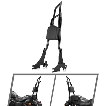 For 2004-2022 Harley Sportster XL 883 1200 Gloss Black Dual Sharp-Angle Passenger Backrest Sissy Bar - Mofun - 90302197