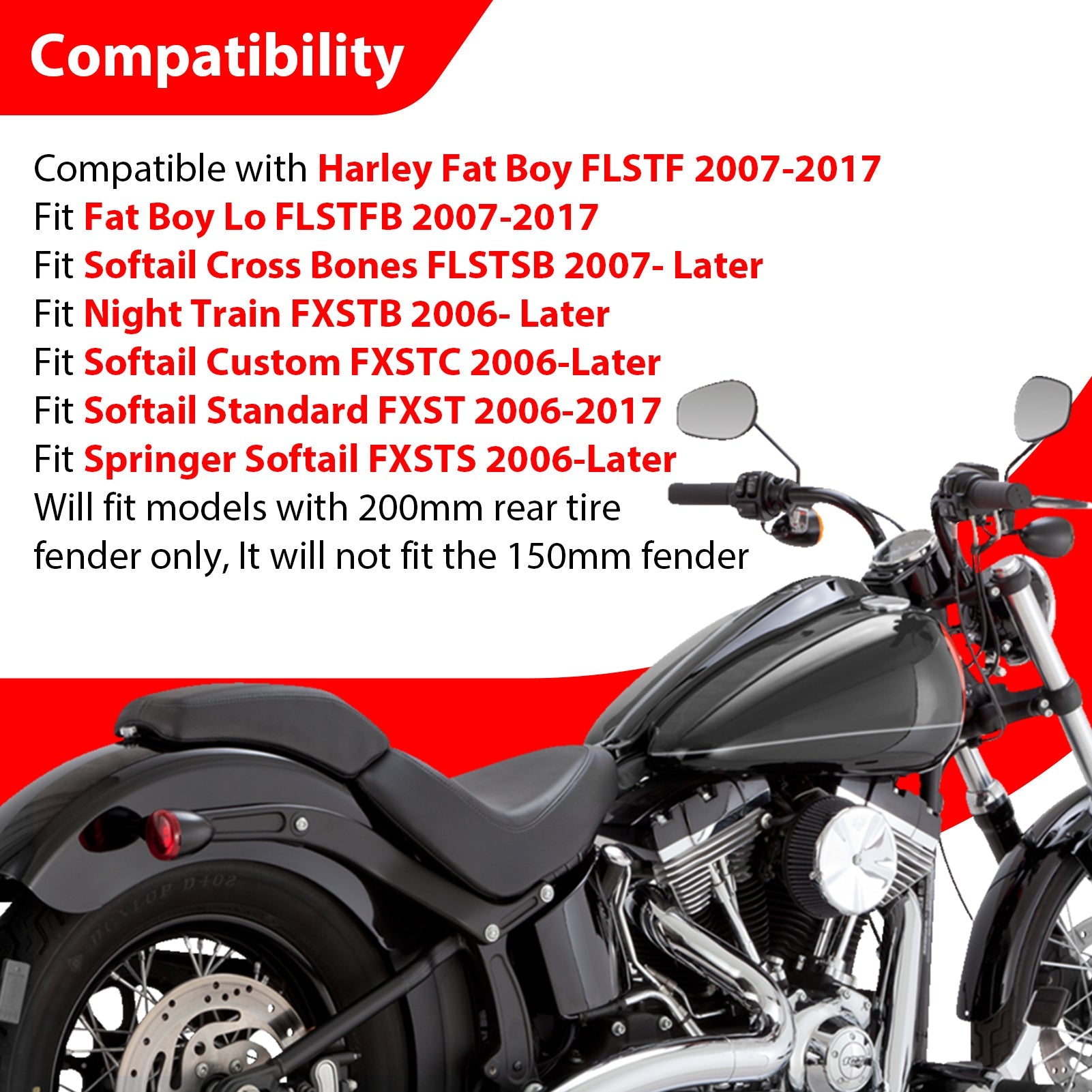 For 2006-2017 Harley Softail FLSTF/FLSTFB/FLSTSB/FXSTB/FXSTC/FXST/FXSTS Gloss Black Dual Sharp-Angle Passenger Backrest Sissy Bar - Mofun - 90302202