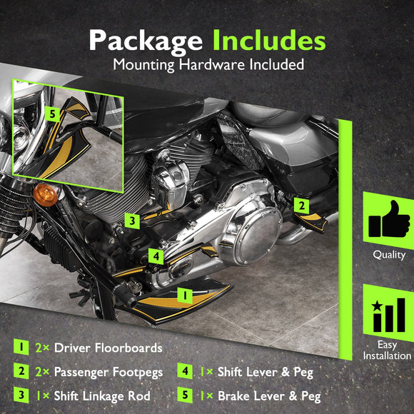 For 2008-2013 Harley Touring Models Motorcycle Brake Shifter Levers Diamond Armor Floorboards Kit - Mofun - 90409004