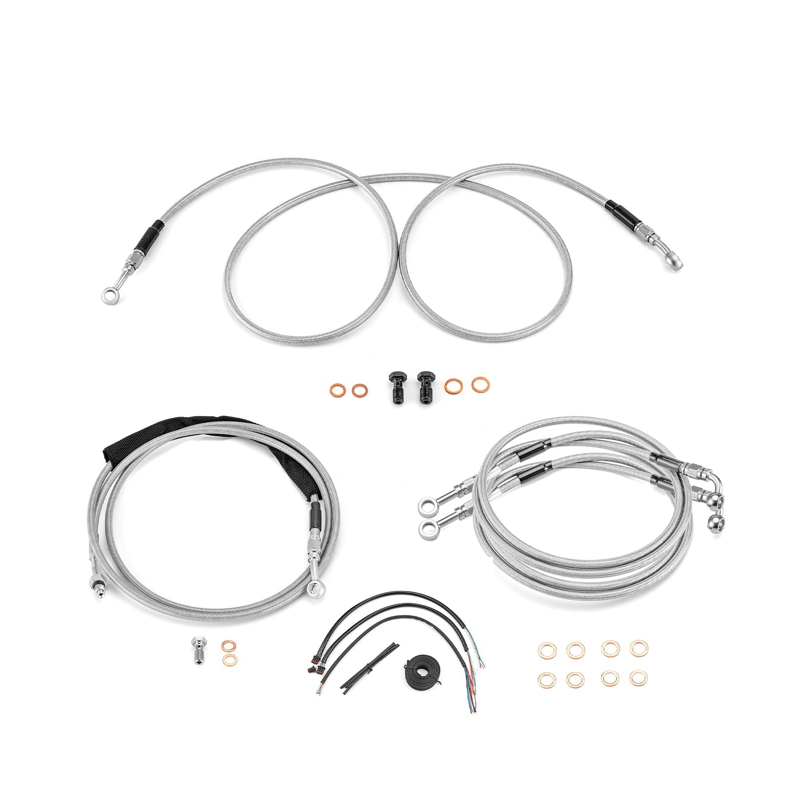 For 2014-2016 Harley Touring w/ABS Models Handlebar Extension Wire, Extended Length ABS Hydraulic Front Brake Line and Hydraulic Clutch Line Kit (for 12