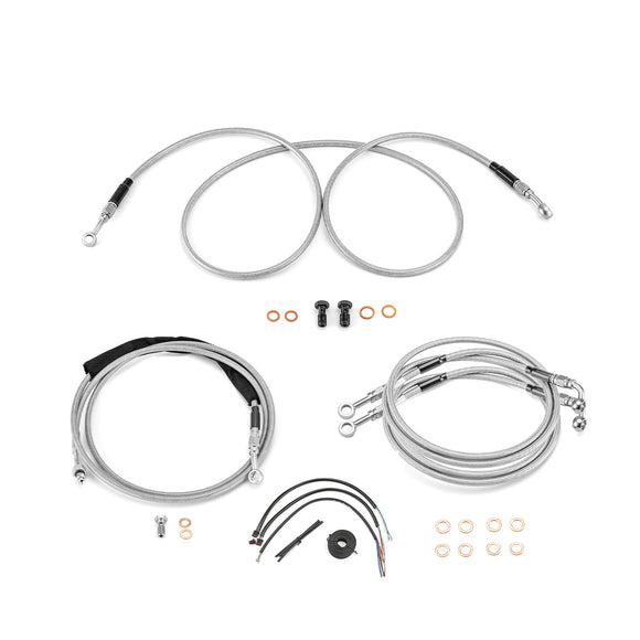 For 2014-2016 Harley Touring w/ABS Models Handlebar Extension Wire, Extended Length ABS Hydraulic Front Brake Line and Hydraulic Clutch Line Kit (for 12"-14" Handlebar (ABS)) - Mofun - 90109058