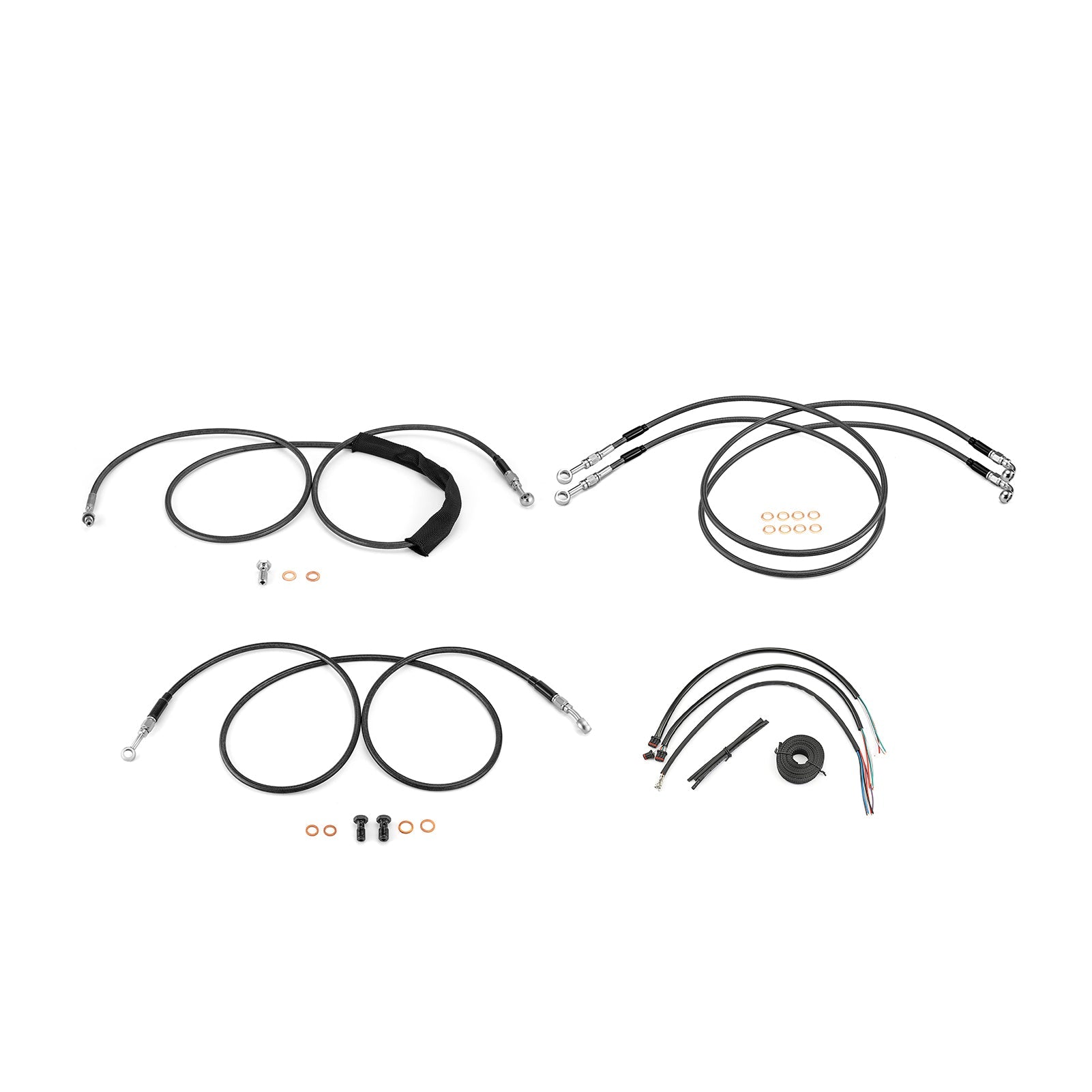 For 2014-2016 Harley Touring w/ABS Models Handlebar Extension Wire, Extended Length ABS Hydraulic Front Brake Line and Hydraulic Clutch Line Kit (for 16