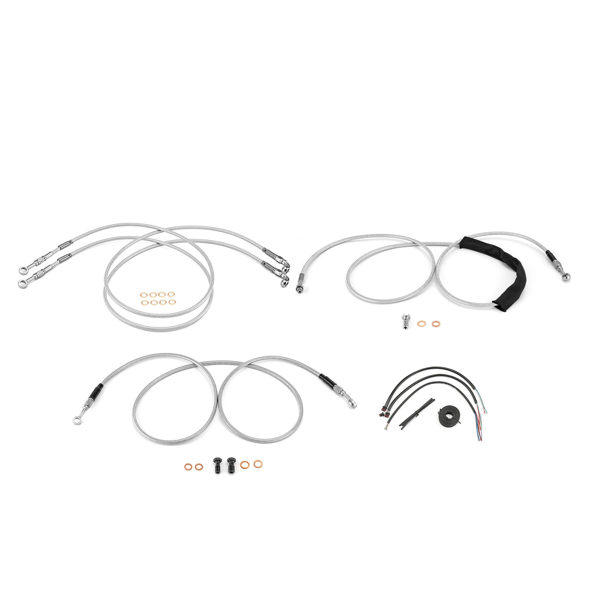 For 2014-2016 Harley Touring w/ABS Models Handlebar Extension Wire, Extended Length ABS Hydraulic Front Brake Line and Hydraulic Clutch Line Kit (for 16
