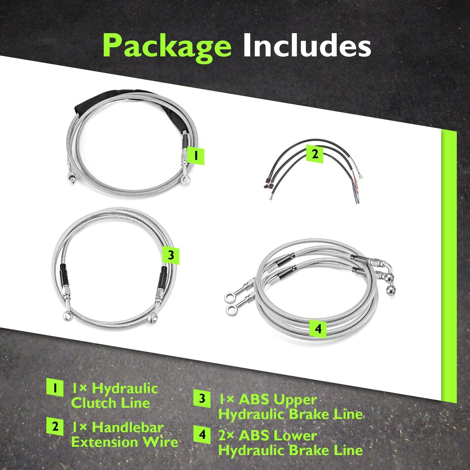 For 2014-2016 Harley Touring w/ABS Models Handlebar Extension Wire, Extended Length ABS Hydraulic Front Brake Line and Hydraulic Clutch Line Kit (for 16