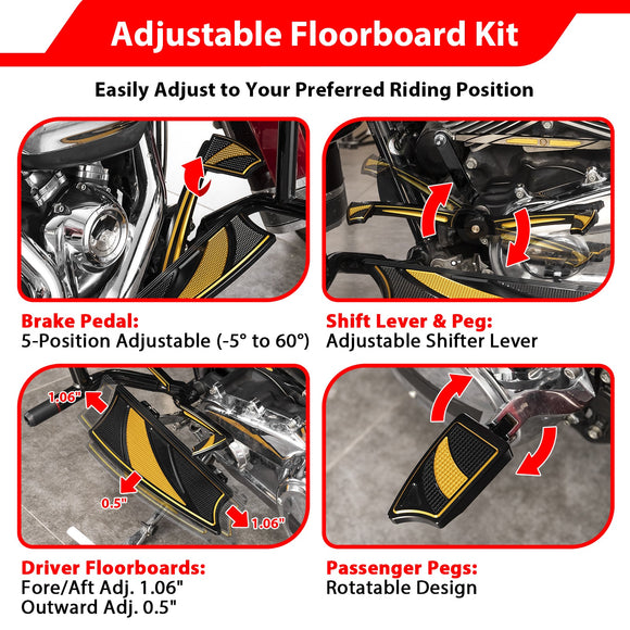 For 2014-2025 Harley Touring Models Motorcycle Brake Shifter Levers Diamond Armor Floorboards Kit - Mofun - 90409002